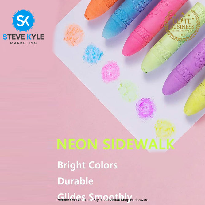 6 Colors Kids Drawing Art Glitter and Neon Washable Sidewalk Chalk for Kids