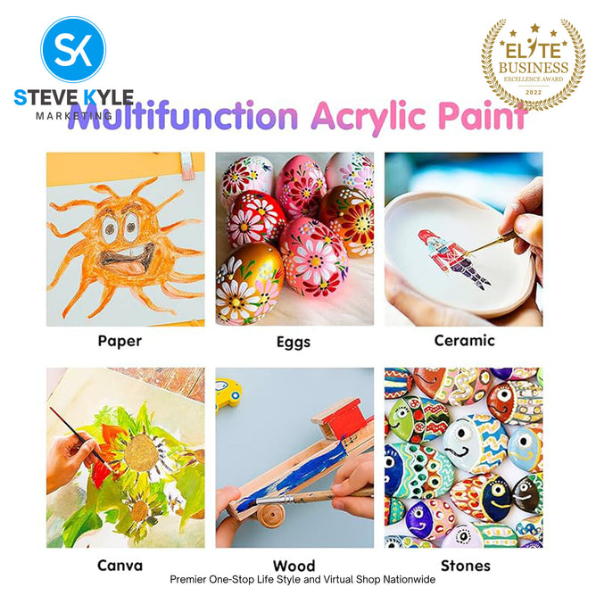12 Colors Premium Acryclic Paints with 3 Brushes For Students, Crafters & Artists
