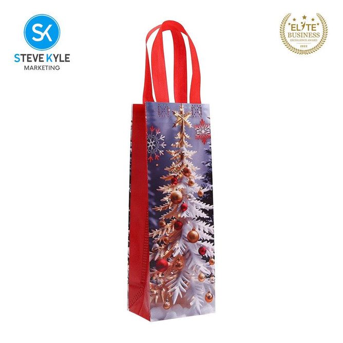 Steve Kyle Merry Christmas Printed Reusable Non-Woven Wine Tote Bag for Holiday Gifts