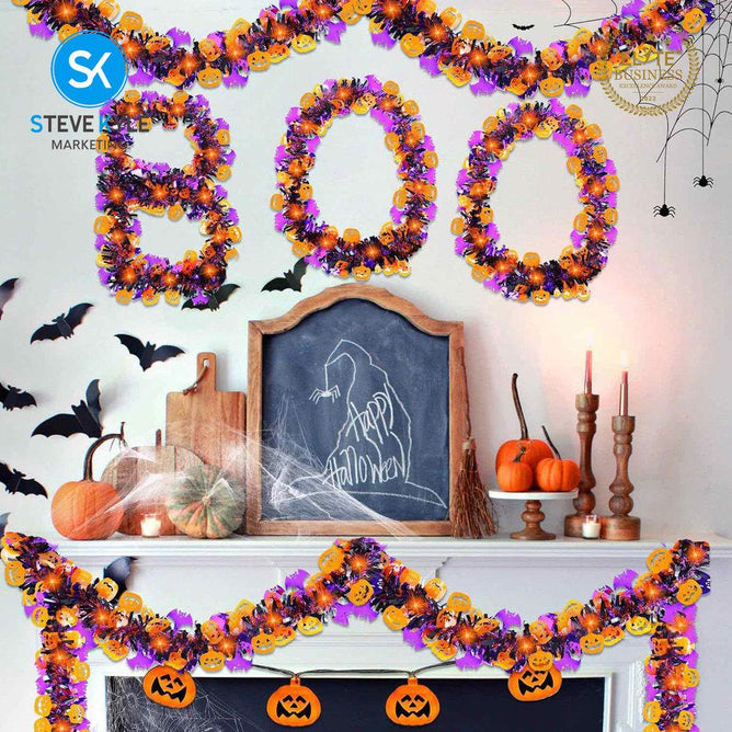 Steve Kyle 2M Halloween Christmas Tinsel Garland with Pumpkin Pom Pom and Snowflake Decorations