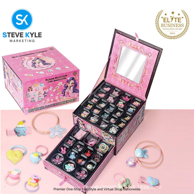 Kids Beaded Necklace & Bracelet Set Girls' Handmade DIY Jewelry Making Pink Hearts & Christmas Themed Best Gift Toy