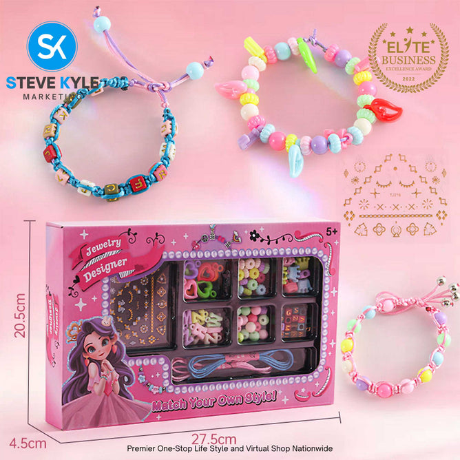 Kids Beaded Necklace & Bracelet Set Girls' Handmade DIY Jewelry Making Pink Hearts & Christmas Themed Best Gift Toy