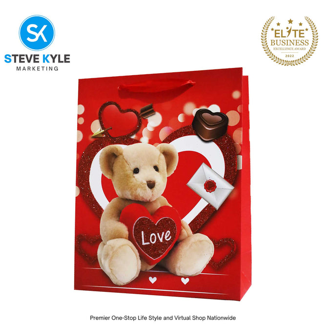 Valentines Day Gift Bag Love Bear - Floral Design Couple Gift Packaging Bag Paper Bag