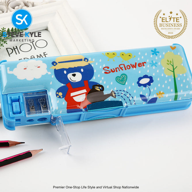 Double Sided Opening Magnetic Pencil Case for Kids Children Pencil case with Sharpener