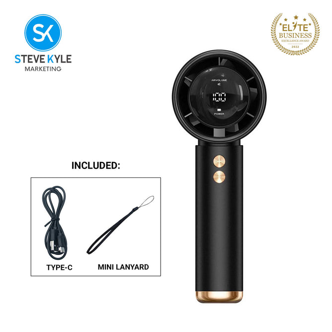 LED Digital Display Handheld Power Level Small Fan with Lace & Type-C Cable Charger