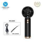LED Digital Display Handheld Power Level Small Fan with Lace & Type-C Cable Charger