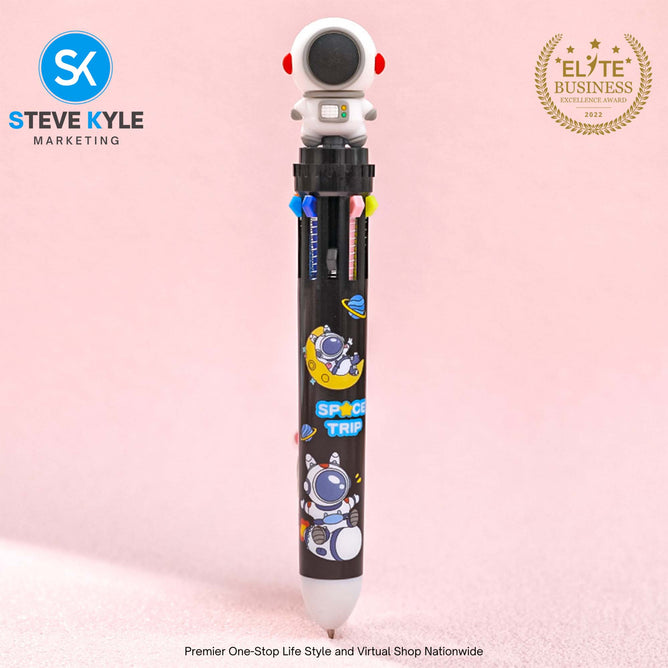 10 IN 1 BallPoint Pen with Spaceman Head Ball Pens Cute Cartoon Design Kids Gift School Stationery