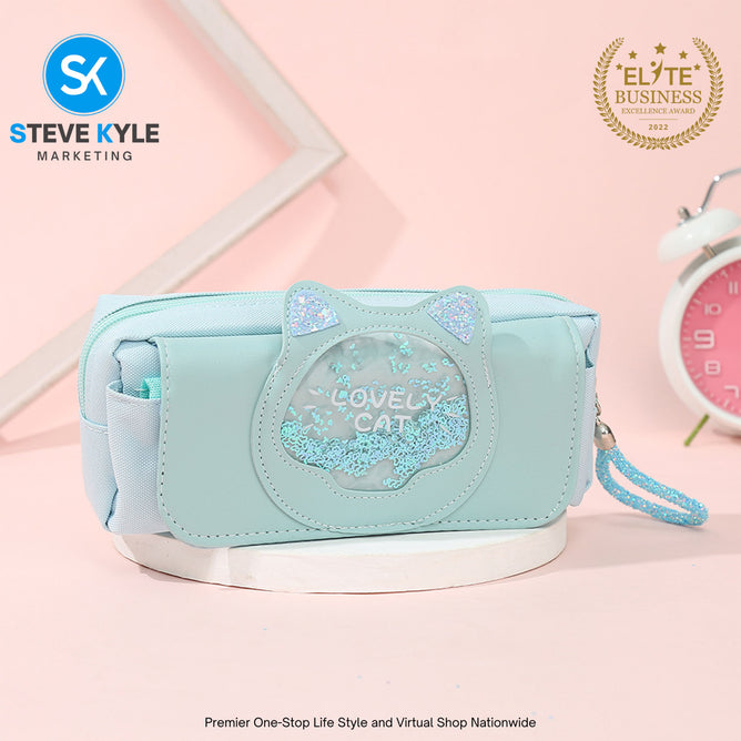 New Large-Capacity Pencil Case Girl Heart Glitter Pencil Case Student Influencer Pencil Case