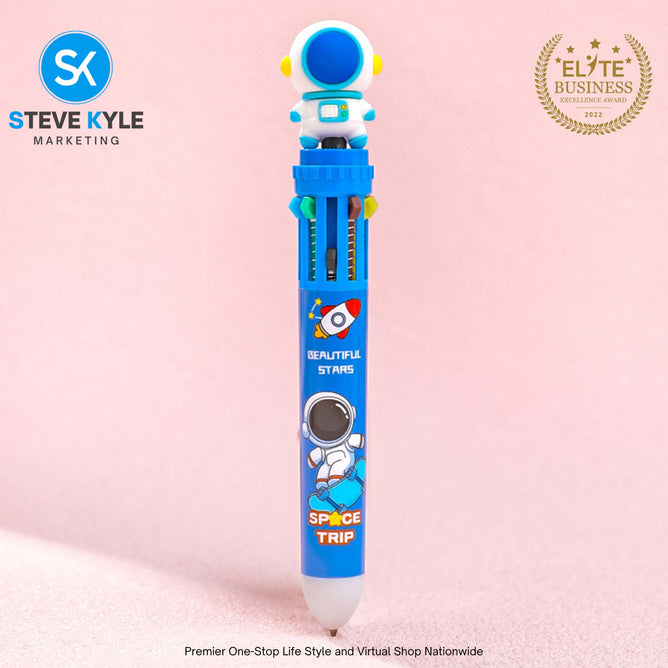 10 IN 1 BallPoint Pen with Spaceman Head Ball Pens Cute Cartoon Design Kids Gift School Stationery