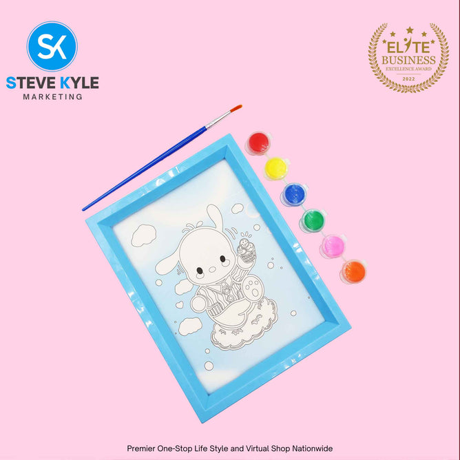 DIY Water Color Picture for Kid Children Cartoon Painting w/ Draw Brush & Paint Set