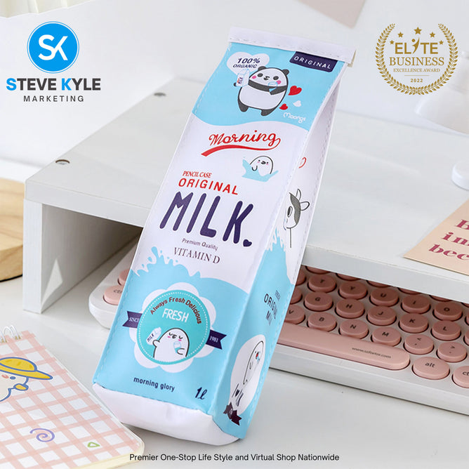 Korea Large Capacity Student Pencil Case Cartoon Waterproof Milk Box Pencil Bag