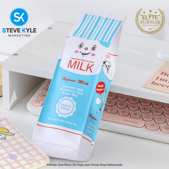 Korea Large Capacity Student Pencil Case Cartoon Waterproof Milk Box Pencil Bag