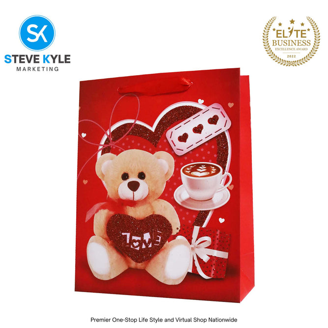 Valentines Day Gift Bag Love Bear - Floral Design Couple Gift Packaging Bag Paper Bag