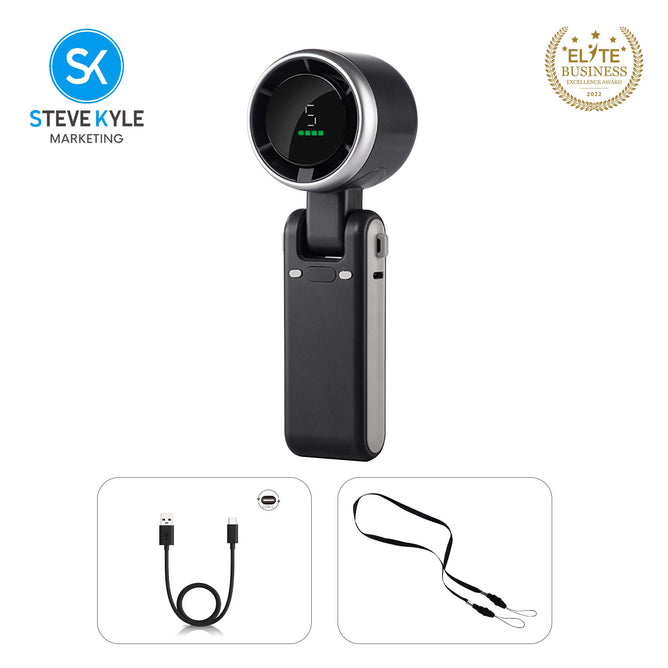 Rechargeable Digital Display Portable Turbo 3-in-1 Handheld Fan with Lanyard