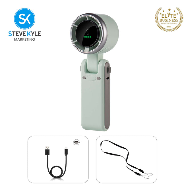Rechargeable Digital Display Portable Turbo 3-in-1 Handheld Fan with Lanyard