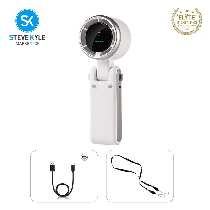 Rechargeable Digital Display Portable Turbo 3-in-1 Handheld Fan with Lanyard