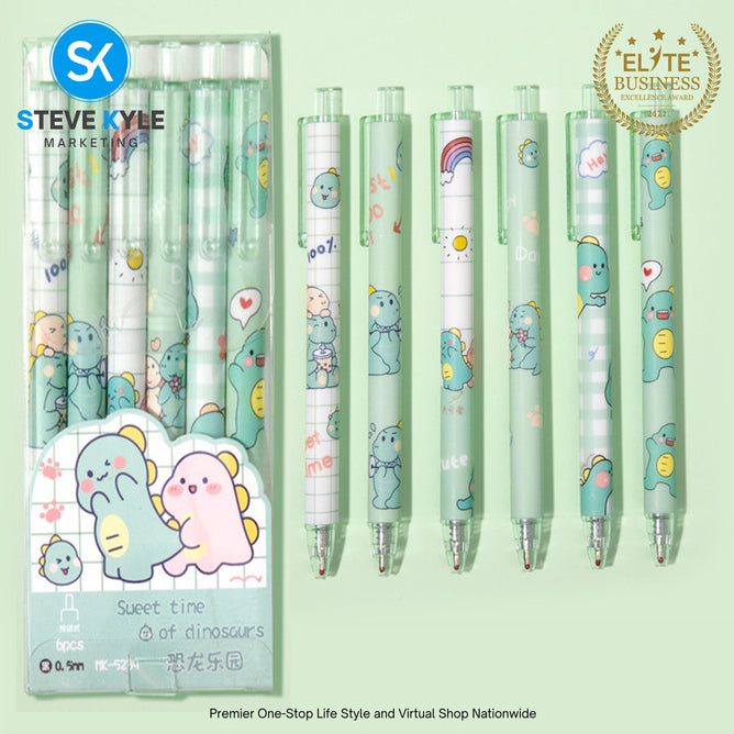 Cute Cartoon Retractable Pen 0.5mm Black Ink Gel Pen SET (6pcs) Stationery School Supplies