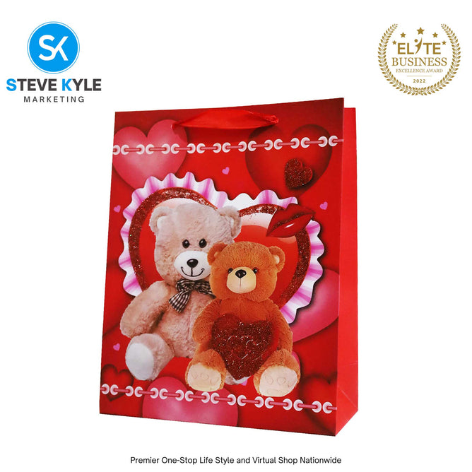 Valentines Day Gift Bag Love Bear - Floral Design Couple Gift Packaging Bag Paper Bag