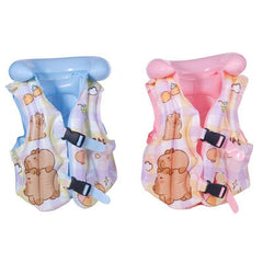 Inflatable Adjustable Buckle Strap Swim Vest Checkered Design Life Jacket For Kids
