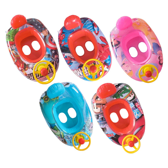 Inflatable Cartoon Character Design Boat Floater with Steering Wheel for Baby & Toddlers