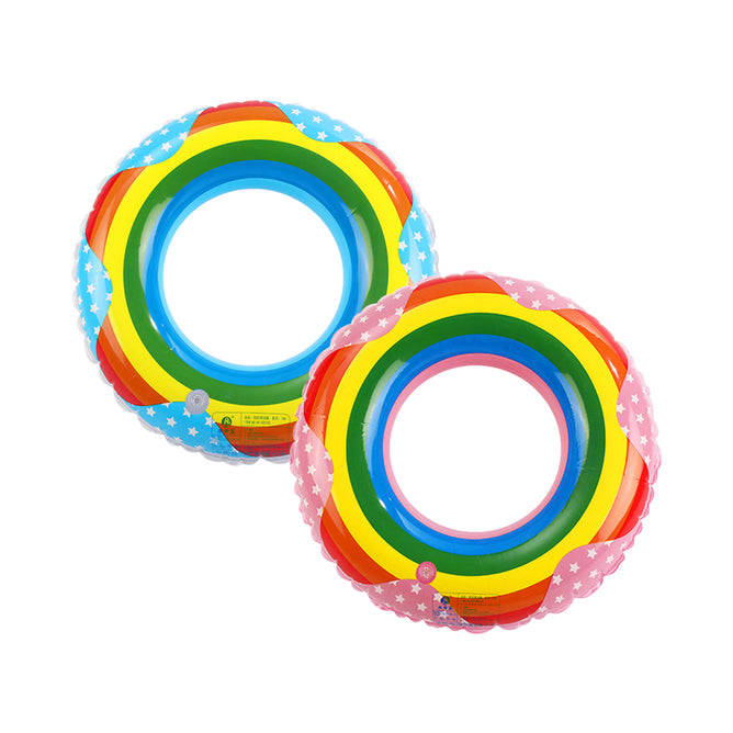 Summer Inflatable Swimming Ring Rainbow Printed Design for Kids & Adult