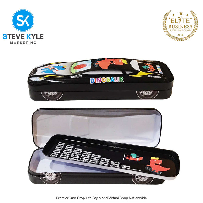 2 Layer Metal Pencil Case with Cartoon Car Design for Kids