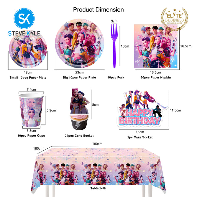 Steve Kyle Multicolored Cartoon Design Disposable Paper Plates Cup Tablecloth Cake Socket Birthday Party Decorations Tableware Set For Kids