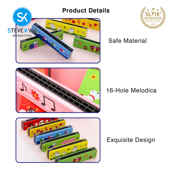 Steve Kyle Wooden Harmonica 16 Holes Double-Row Blow Woodwind Mouth Toys For Children Musical Instruments