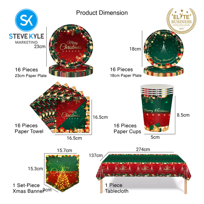 Steve Kyle Merry Christmas Disposable Paper Plate Tableware Napkins Tablecloth Christmas Party Banner Decoration