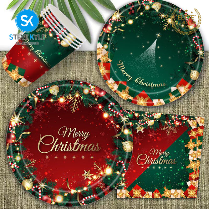 Steve Kyle Merry Christmas Disposable Paper Plate Tableware Napkins Tablecloth Christmas Party Banner Decoration
