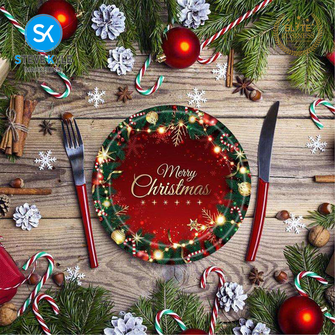 Steve Kyle Merry Christmas Disposable Paper Plate Tableware Napkins Tablecloth Christmas Party Banner Decoration