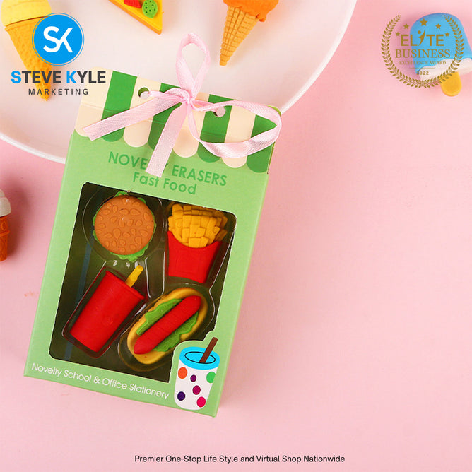 4PCS Novelty Erasers Colorful Cute Erasers For Kids Stationery School Supplies