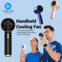 LED Digital Display Handheld Power Level Small Fan with Lace & Type-C Cable Charger