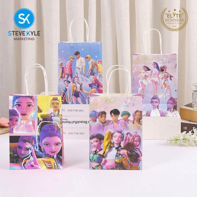 Steve Kyle Twelve Pieces Goody Treat Candy Hand-held Bag Girl Group Theme Paper Bag For Birthday Gift Party Supplies