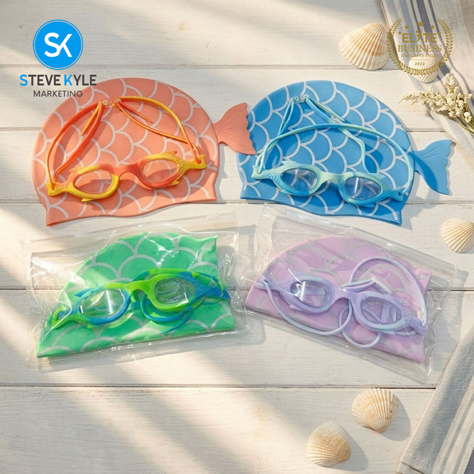 Steve Kyle Mermaid Swim Eyewear With Cap Adjustable Strap Anti-Fog Swimming Goggles