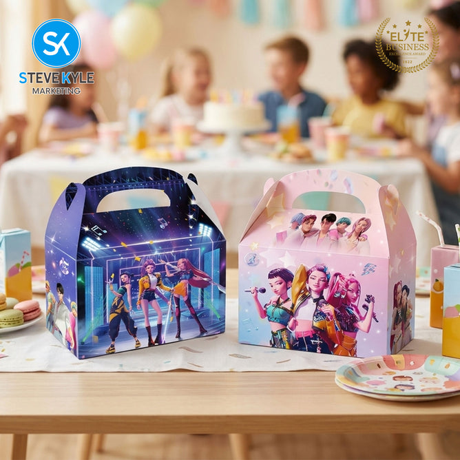 Steve Kyle Twelve Pieces Cartoon Design Candy Cookies Cake Paper Gift Box With Handle For Kids Birthday Party Supplies