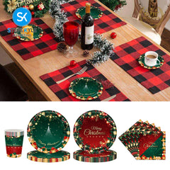 Steve Kyle Merry Christmas Disposable Paper Plate Tableware Napkins Tablecloth Christmas Party Banner Decoration