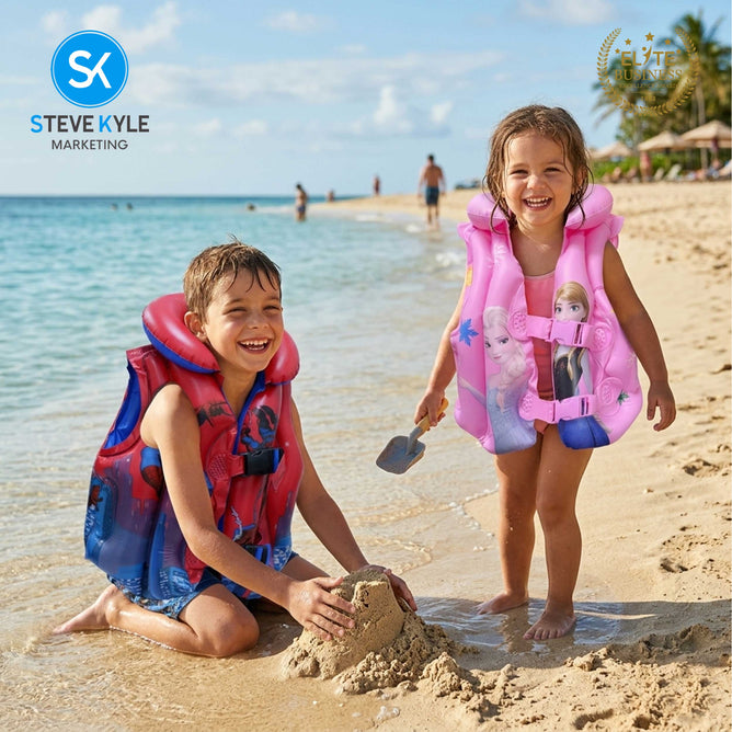 Steve Kyle Inflatable Swim Vest Life Jacket Cartoon Character Prints For Outdoor Water Fun