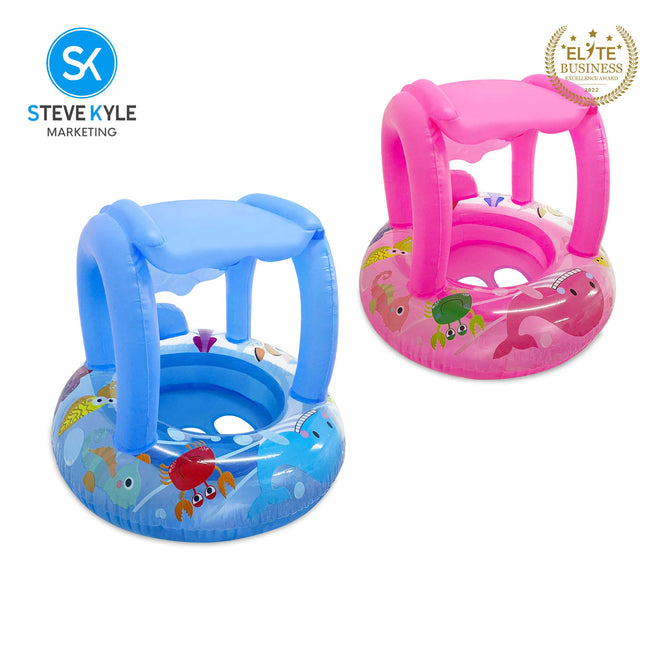 Steve Kyle Inflatable Baby Seat Float With Canopy Sea Animal Swimming Boat