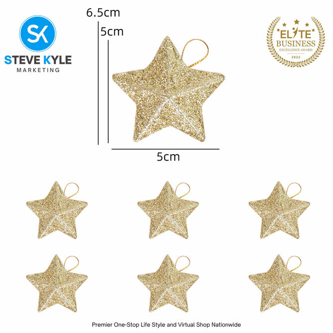 Steve Kyle Six Pieces Christmas Glitter Star Pendant For Holiday X-mas Tree Hanging Ornament Decoration