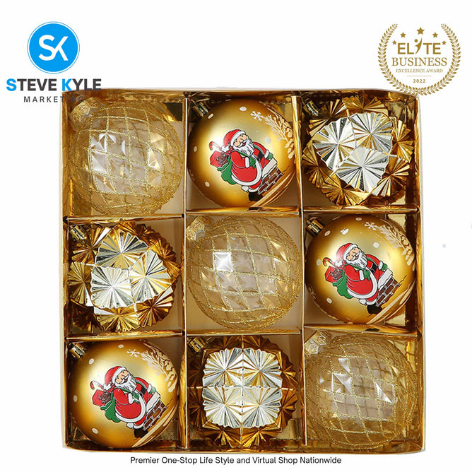 9PCS/8CM Christmas Tree Balls 3 Styles XMAS Ornaments Shatterproof Hanging Balls Big Size Decors