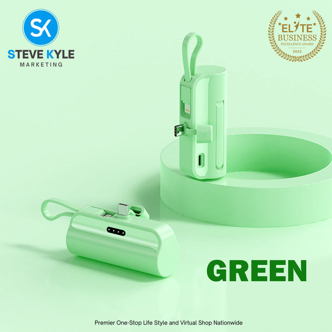 Portable Mini Power Bank Charger for USB C Android Device (Direct Plugin) and for iPhone Apple (Wired)