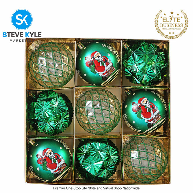 9PCS/8CM Christmas Tree Balls 3 Styles XMAS Ornaments Shatterproof Hanging Balls Big Size Decors