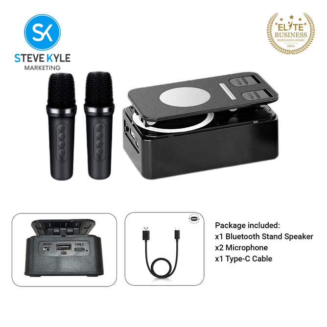 3-in-1 Portable Wireless Bluetooth Speaker with Wireless Mini Microphone