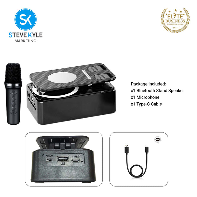 3-in-1 Portable Wireless Bluetooth Speaker with Wireless Mini Microphone