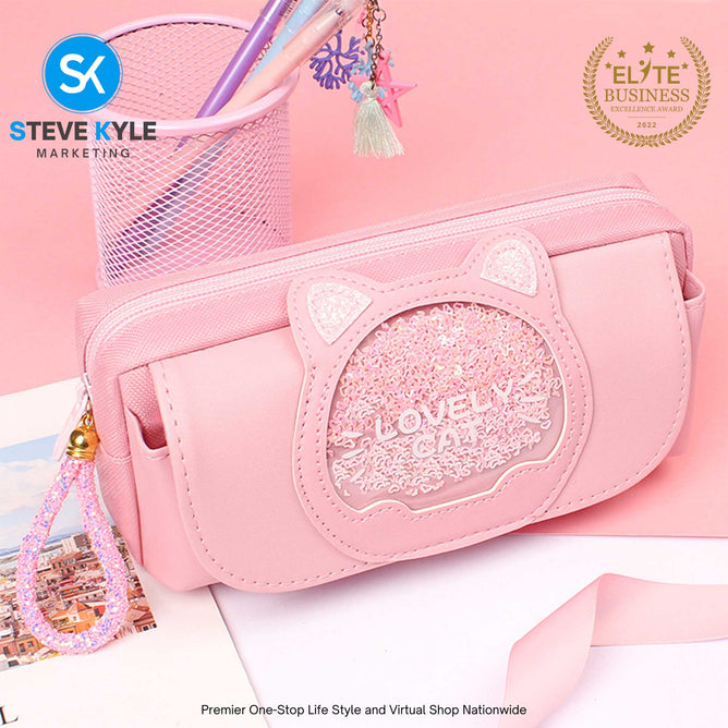 Cat Pencil Case Cute Pencil Bag Three layers Pen Case Kids Kawaii Stationery Bag Cartoon Animals Pen Bag Girls Handbag