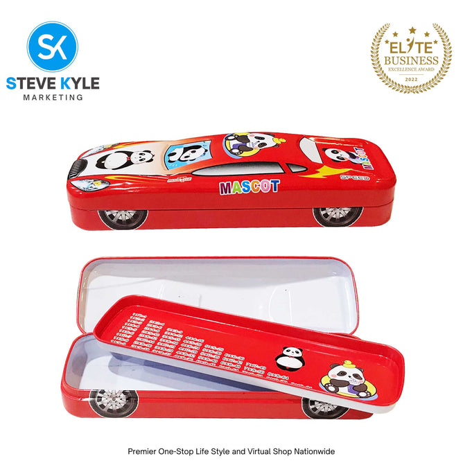 2 Layer Metal Pencil Case with Cartoon Car Design for Kids