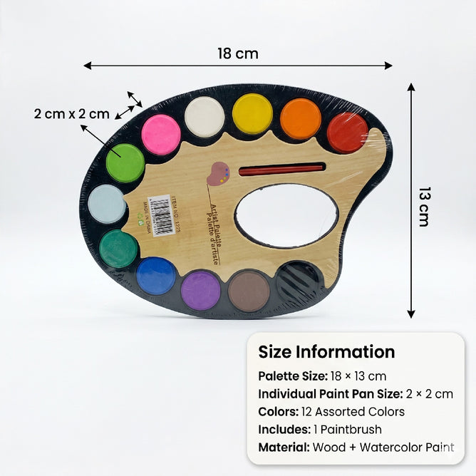 Artist Palette Watercolor Paint with Paint Brush 12 Color Early Learning Kids