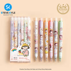 Cute Cartoon Retractable Pen 0.5mm Black Ink Gel Pen SET (6pcs) Stationery School Supplies