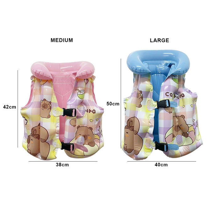 Inflatable Adjustable Buckle Strap Swim Vest Checkered Design Life Jacket For Kids
